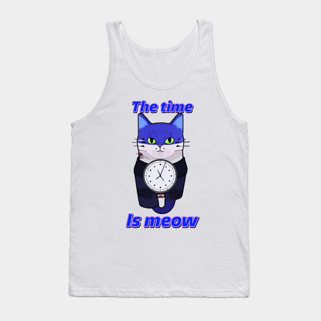 The Time is Meow ‘Blue’ Tank Top by YungBick